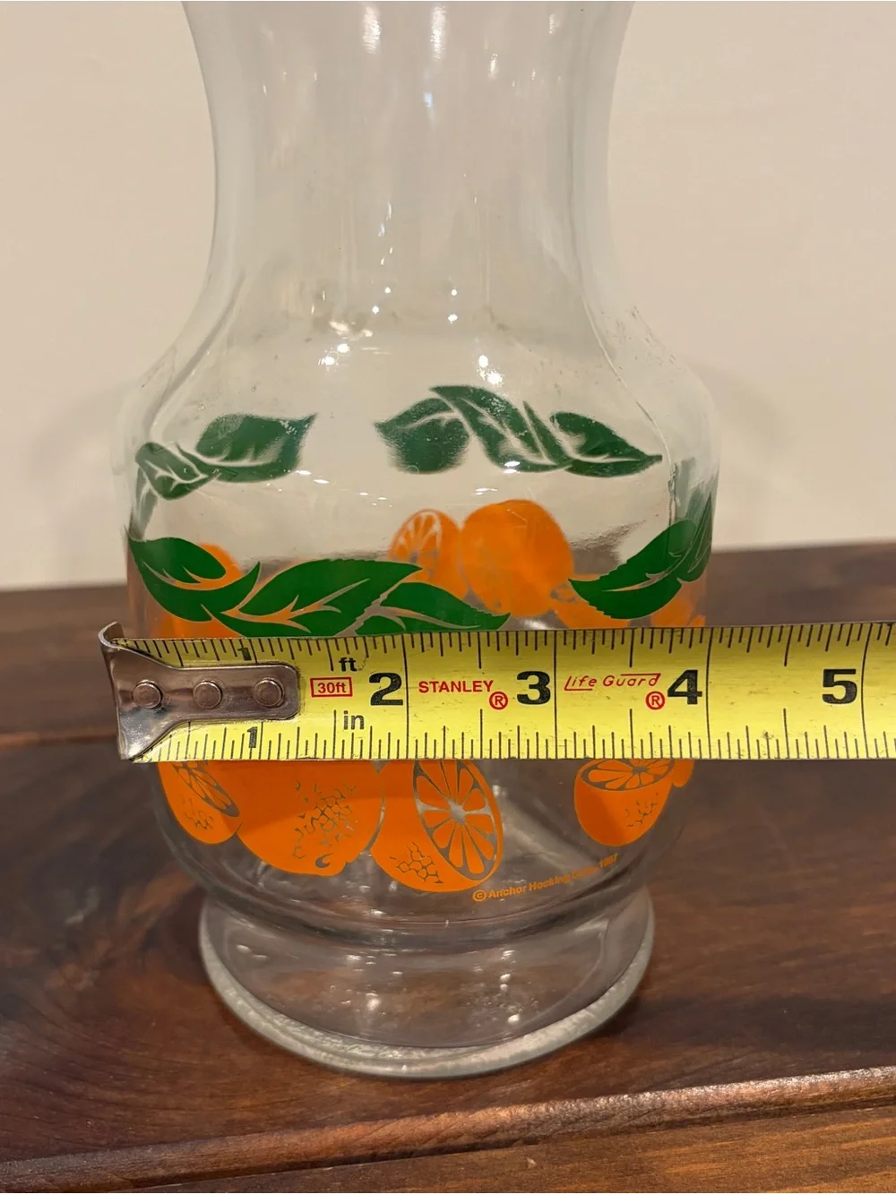 Vintage Anchor Hocking Orange Juice Carafe Pitcher Glass 1987 Citrus Retro
